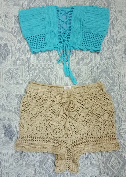 Conjunto Short e Cropped Crochê
