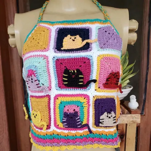 Cropped Crochê Gatinhos