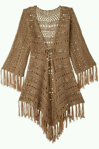 Kimono Crochê Com Franjas