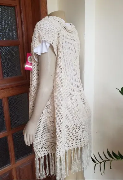 Kimono Crochê Com Franjas