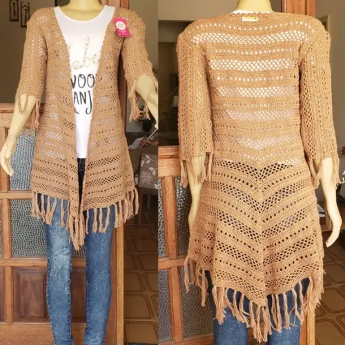 Kimono Crochê Com Franjas