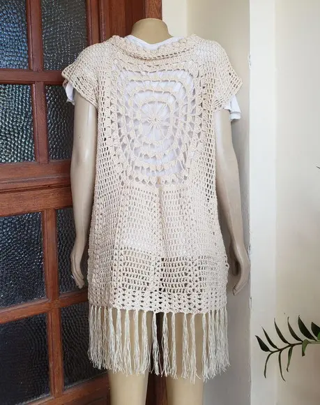 Kimono Crochê Com Franjas