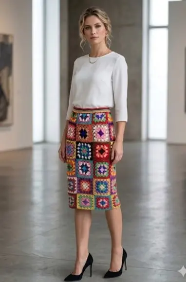 Saia de Croche Squares