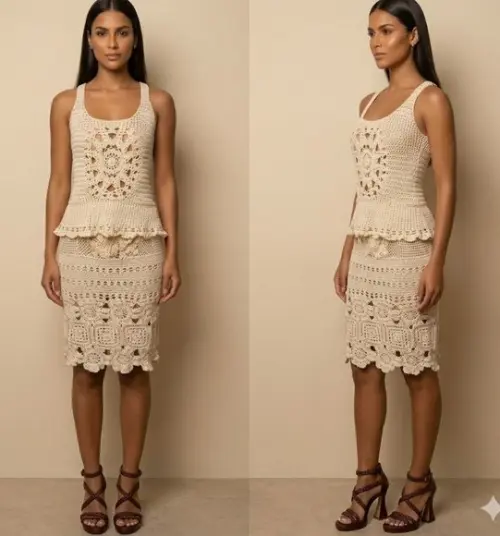 Saia E Blusa Em Croche