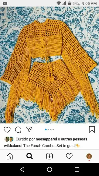 Saia e Cropped em Croche Franjas