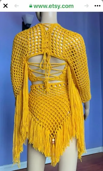 Saia e Cropped em Croche Franjas