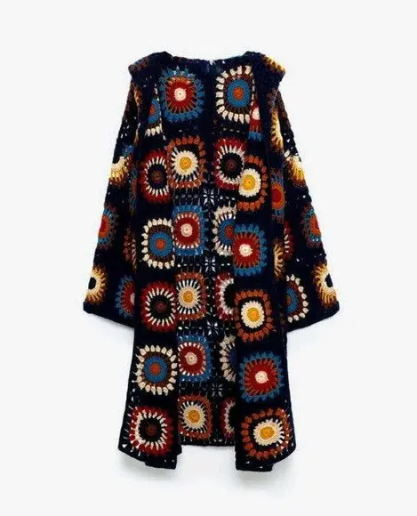 Sobretudo Kimono Squares Crochê