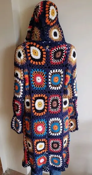 Sobretudo Kimono Squares Crochê