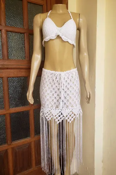 Top Cropped E Saia De Crochê