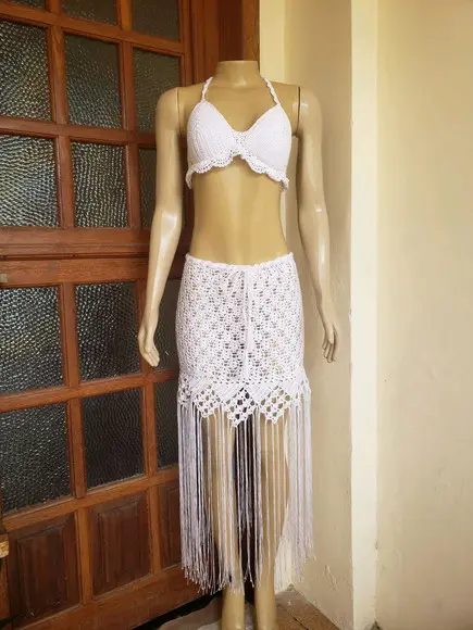 Top Cropped E Saia De Crochê