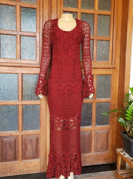Vestido Crochê Adulto 100% Seda Polimiada