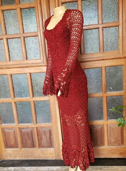 Vestido Crochê Adulto 100% Seda Polimiada