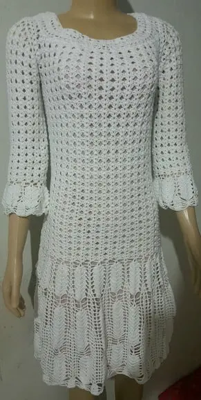 Vestido Croche Branco Midi
