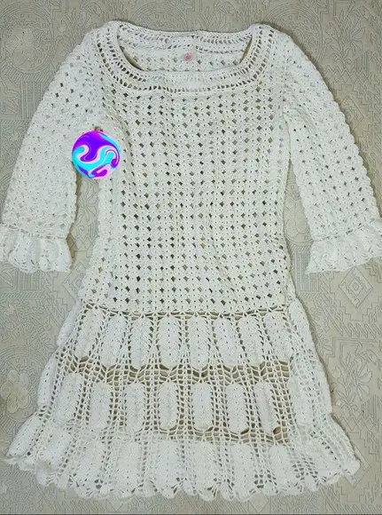 Vestido Croche Branco Midi