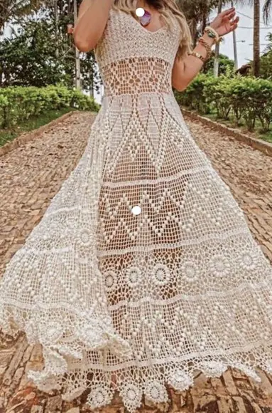 Vestido Crochê Flores