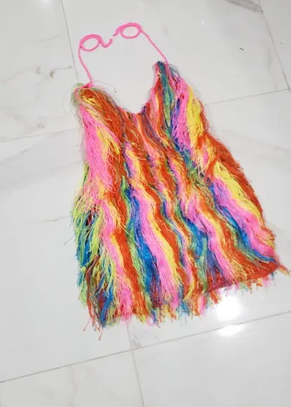 Vestido Crochê Franjas Coloridas