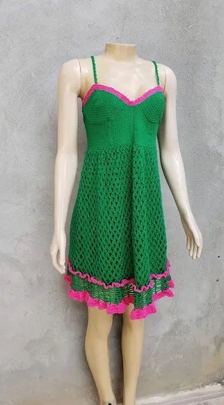Vestido Crochê Verde Bandeira