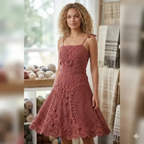 Vestido Marsala Crochê Adulto