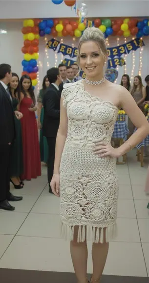 Vestido Noiva Crochê Adulto