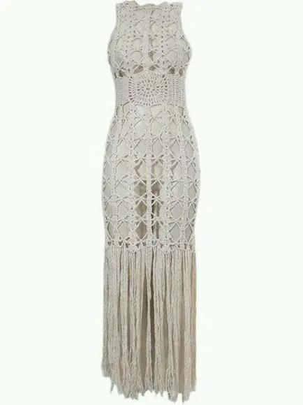 Vestido Noiva Crochê Adulto Franjas