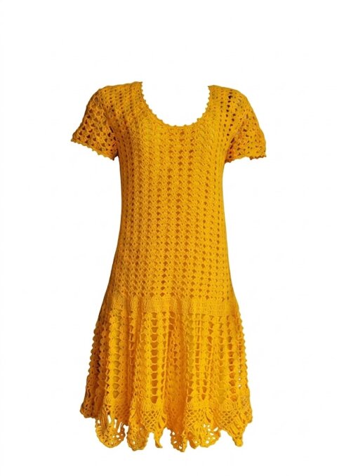 Vestido com Manga Crochê