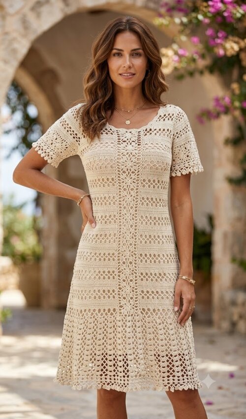 Vestido offwhite  Crochê Adulto