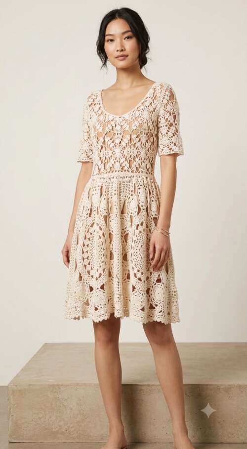 Vestido Crochê Off White