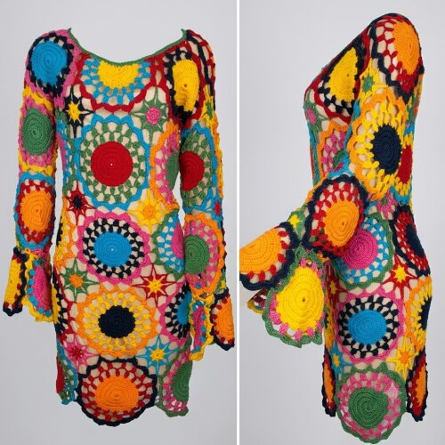 Vestido Croche colorido de  Squares manga flare