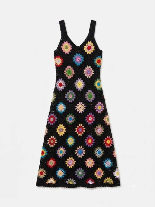 Vestido Croche colorido Squares