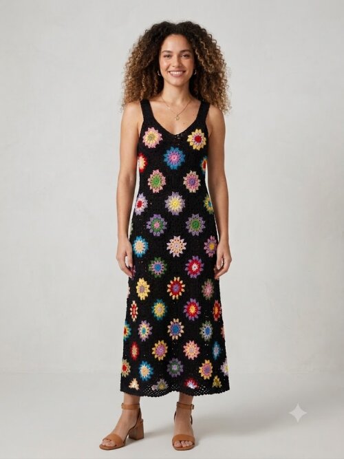 Vestido Croche colorido Squares
