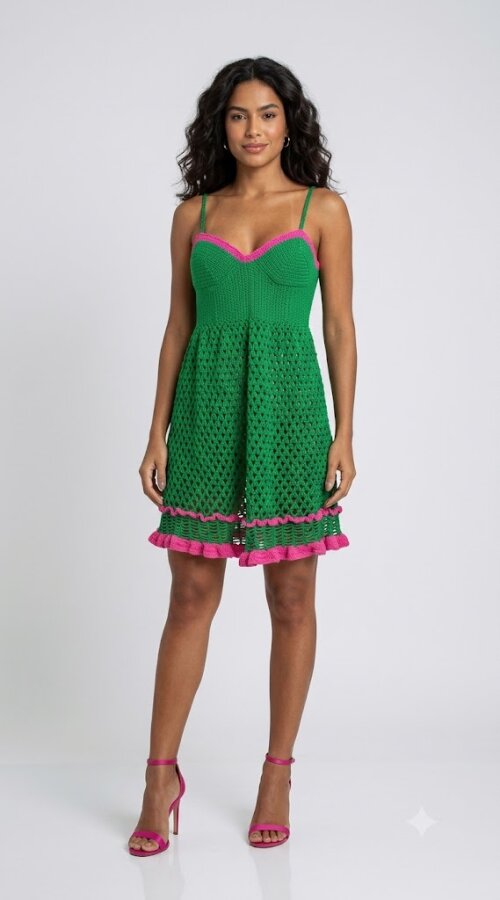 Vestido Crochê Verde Bandeira
