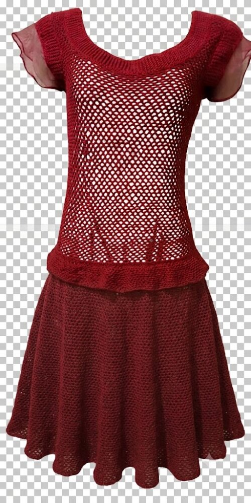 Vestido Festa Crochê bordô Adulto