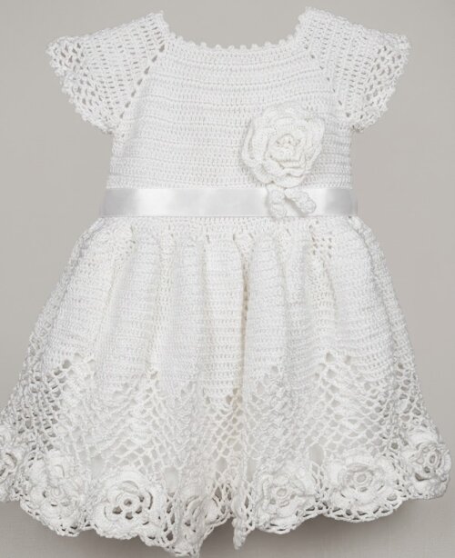 Vestido Infantil de Croche branco batizado daminha