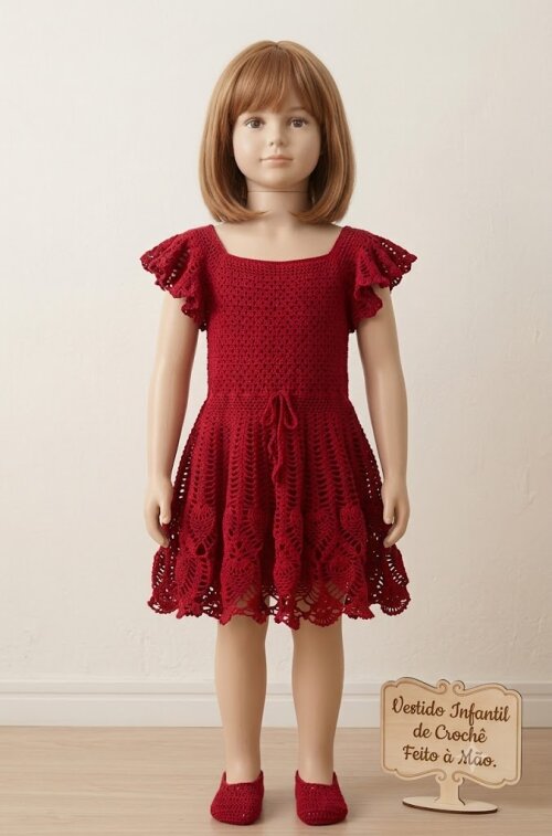 Vestido Infantil De Croche Vermelho