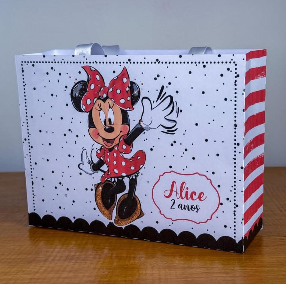 Sacolinha Personalizada Minnie Aquarela Vermelha