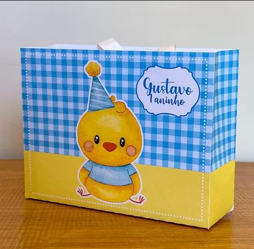 Sacolinha Personalizada Pintinho Amarelinho Azul