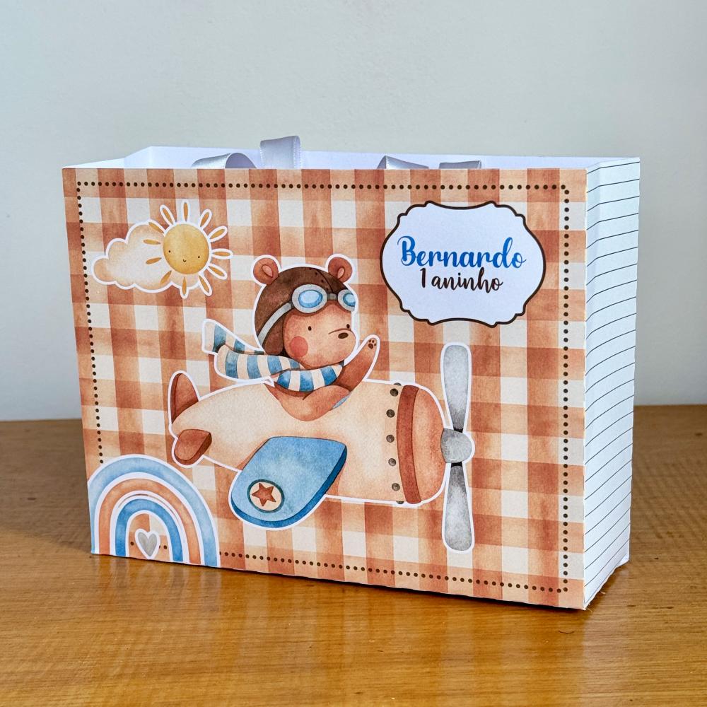 Sacolinha Personalizada Ursinho Aviador