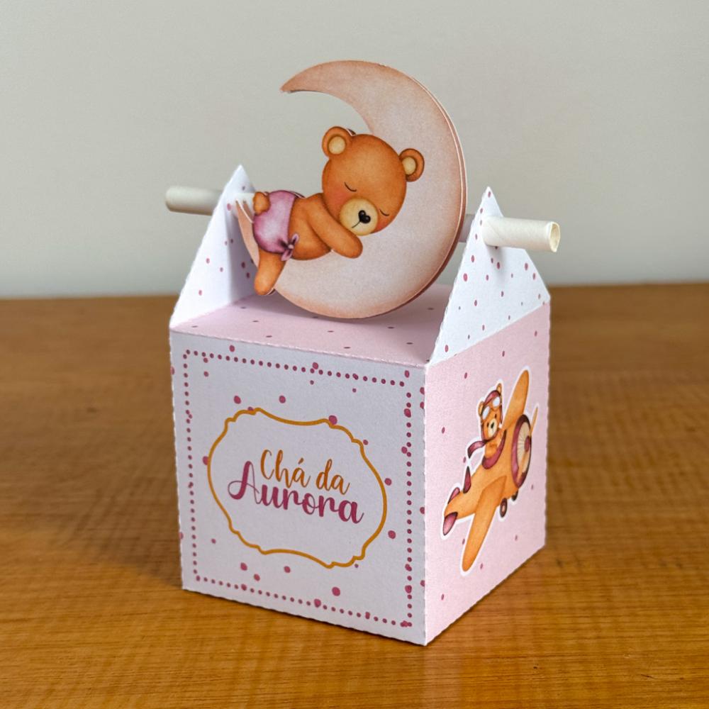 Kit Festa Personalizado Chá de Bebê - Ursinha Rosa (20 Peças)