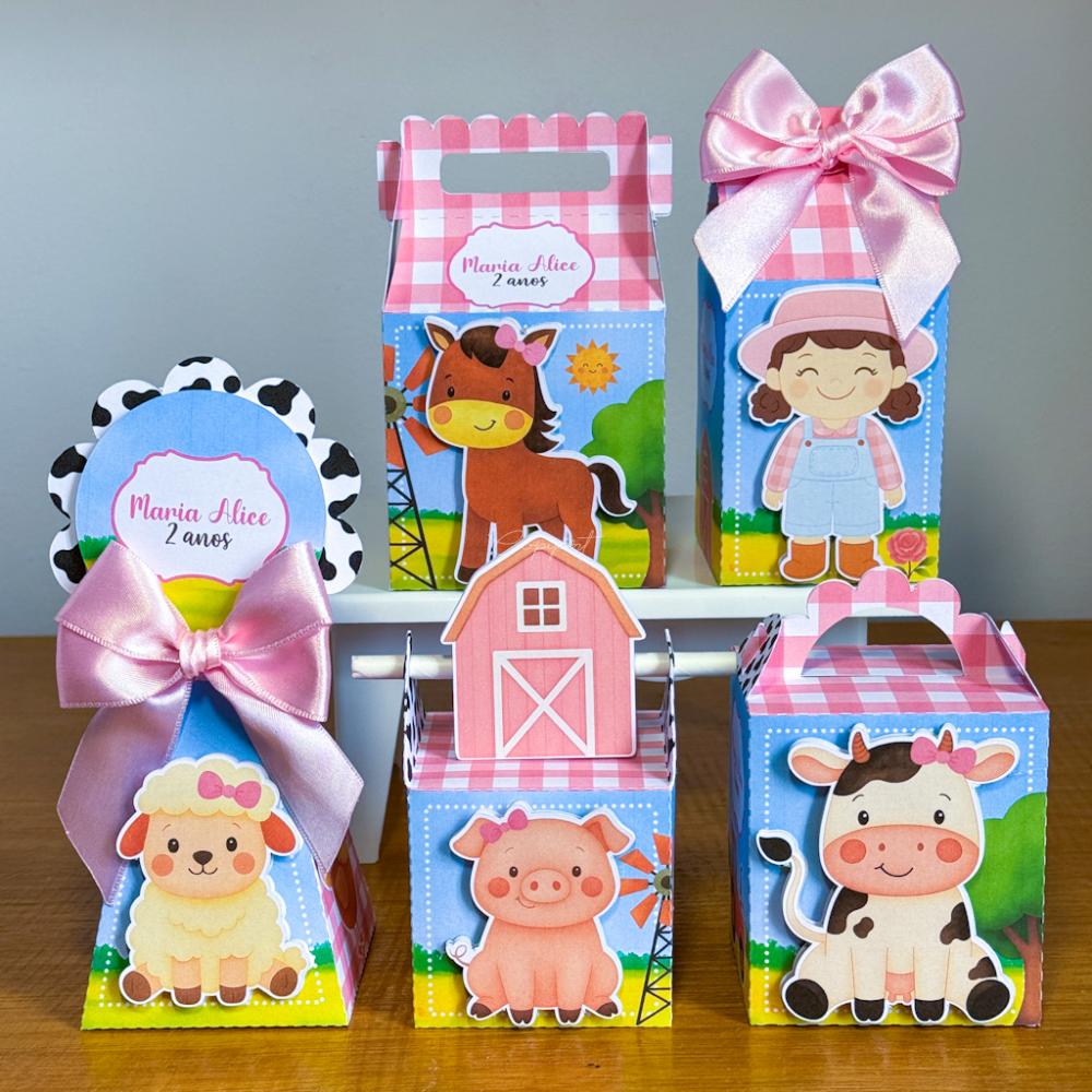Kit Festa Personalizado Fazendinha Rosa (20 Peças)