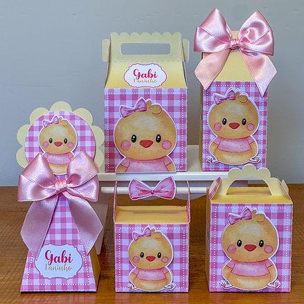 Kit Festa Personalizado Pintinha Amarelinha Rosa (20 Peças)
