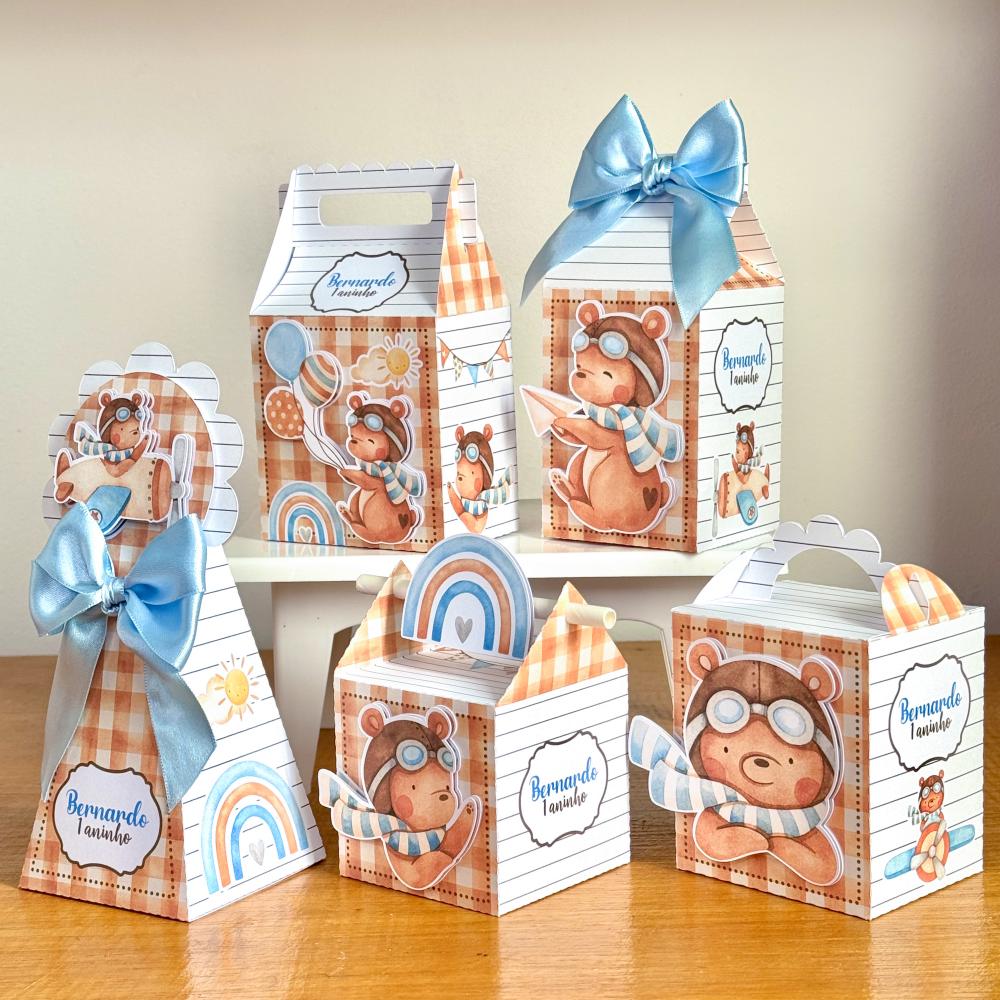 Kit Festa Personalizado Ursinho Aviador(20 Peças)