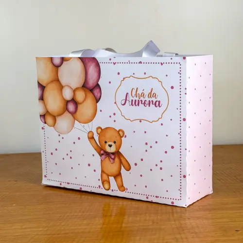 Sacolinha Personalizada Chá de Bebê Ursinha Rosa