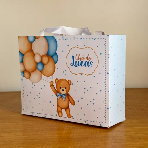 Sacolinha Personalizada Chá de Bebê Ursinho Azul