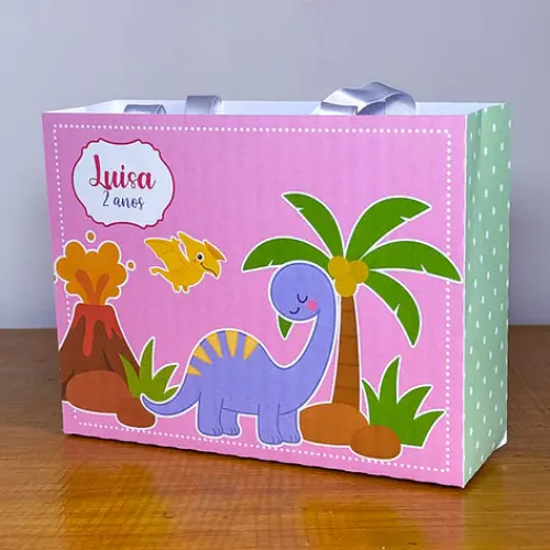 Sacolinha Personalizada Dino Baby Rosa