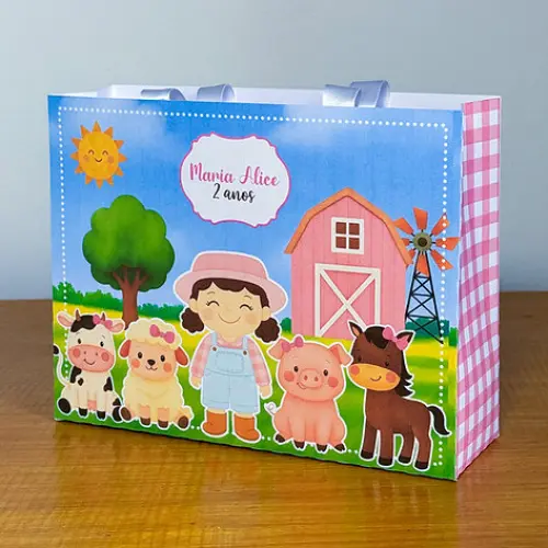 Sacolinha Personalizada Fazendinha Rosa