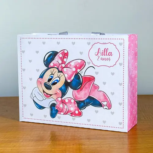 Sacolinha Personalizada Minnie Aquarela Rosa