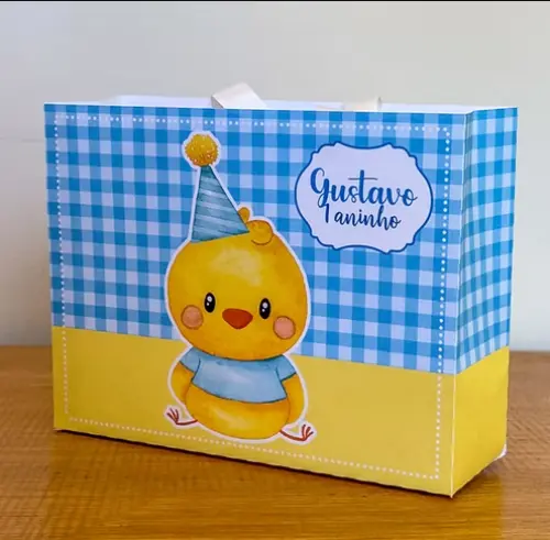 Sacolinha Personalizada Pintinho Amarelinho Azul