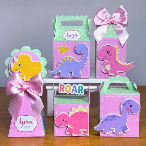 Kit Festa Personalizado Dino Baby Rosa (20 Peças)