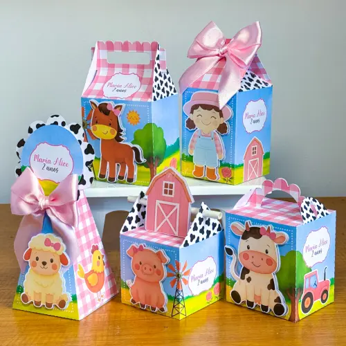Kit Festa Personalizado Fazendinha Rosa (20 Peças)