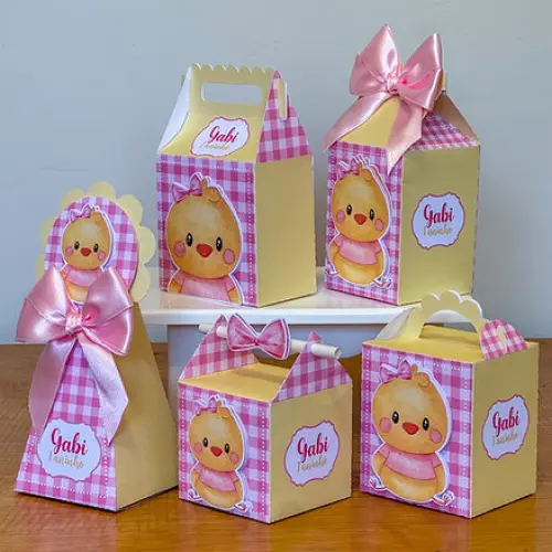 Kit Festa Personalizado Pintinha Amarelinha Rosa (20 Peças)